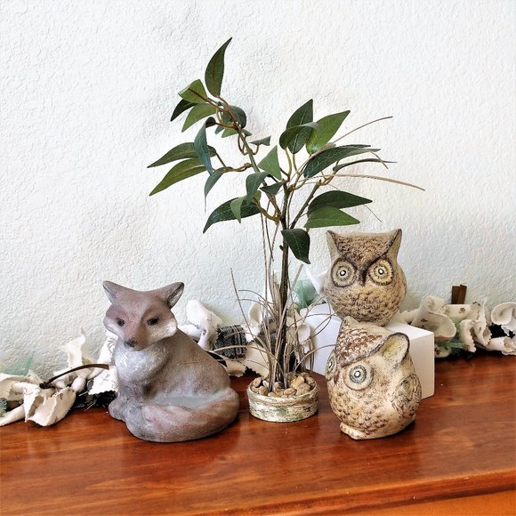 Handpainted Owls Set of 2 Woodland Forest Animals Cabin Decor - Picture 4 of 4